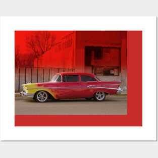 Red 1957 Chevy Flames Posters and Art